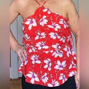 MONTEAU Red Floral Peplum Top